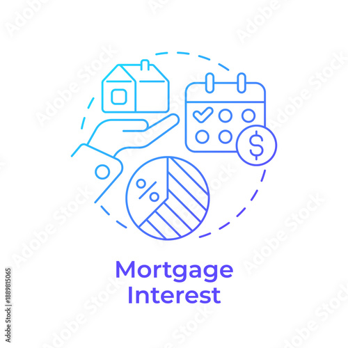 Mortgage interest blue gradient concept icon. Loan amortization, financial repayment. Property management. Round shape line illustration. Abstract idea. Graphic design. Easy to use in presentation