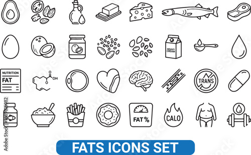 Fats Icons Set Nutrition, Health, and Food Symbols. Vector illustration