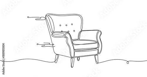 Elegant single-line drawing of a classic armchair on white background. Non editable stroke