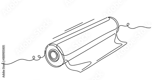 Illustration of a roll of aluminum foil unrolling with swirling ends. Non editable stroke
