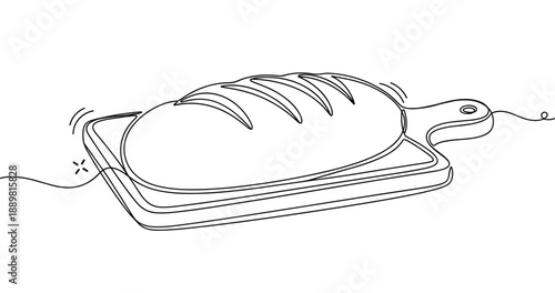 Continuous line drawing of freshly baked bread on a tray. Non editable stroke