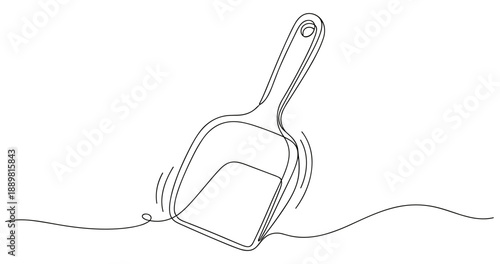 Continuous line drawing of a dustpan with dynamic motion lines. Non editable stroke