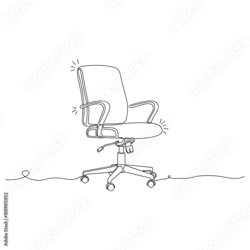 Ergonomic office chair line drawing with adjustable armrests and wheels. Non editable stroke