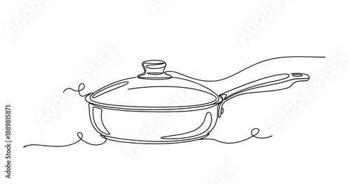One-line art of lidded frying pan with handle. Non editable stroke