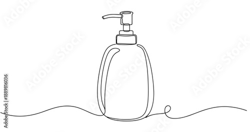 Minimalist continuous line drawing of liquid soap dispenser bottle. Non editable stroke