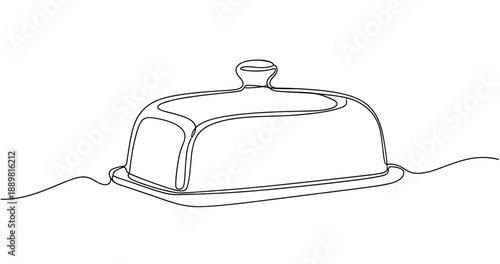 Minimalist line art of covered butter dish on table. Non editable stroke