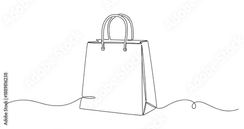 Minimalist line art of shopping bag on white background. Non editable stroke