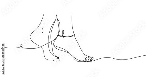 Minimalist line art of elegant feet with anklet. Non editable stroke