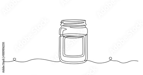 Minimalist one-line drawing of a glass jar on white background. Non editable stroke