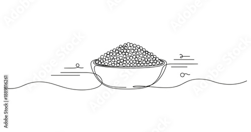 Continuous line drawing of a bowl with legumes. Non editable stroke