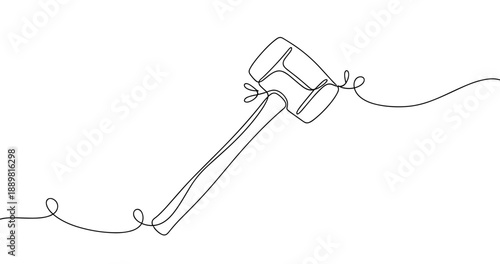 Continuous line drawing of gavel symbolizing law and justice. Non editable stroke