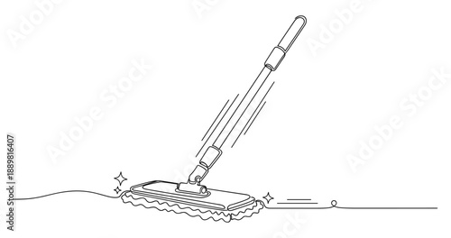 Illustration of a floor mop cleaning surface with motion lines. Non editable stroke