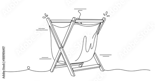 Outline drawing of a foldable laundry hamper with steam effect and minimalist design. Non editable stroke