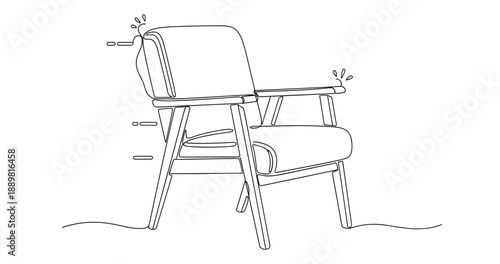 Outline drawing of a modern armchair with cushion details. Non editable stroke