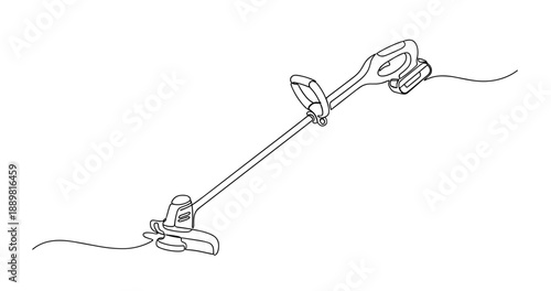Cordless electric grass trimmer line art illustration of garden tool. Non editable stroke