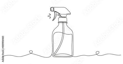 Minimalist continuous line drawing of a spray bottle on white background. Non editable stroke