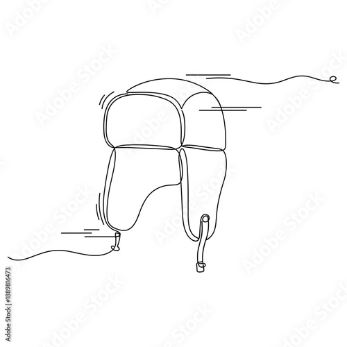 Minimalist line art of winter trapper hat with ear flaps. Non editable stroke