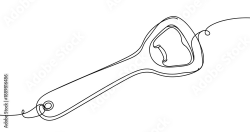 Continuous line drawing of a bottle opener on white background. Non editable stroke