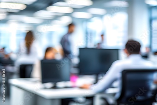Businessmen blur in the workplace in office with computer or shallow depth of focus of abstract background. High quality
