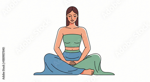 A young healthy woman sitting in a zen lotus pose practices yoga and meditation for fitness and wellness as she finds relaxation in a peaceful lifestyle position