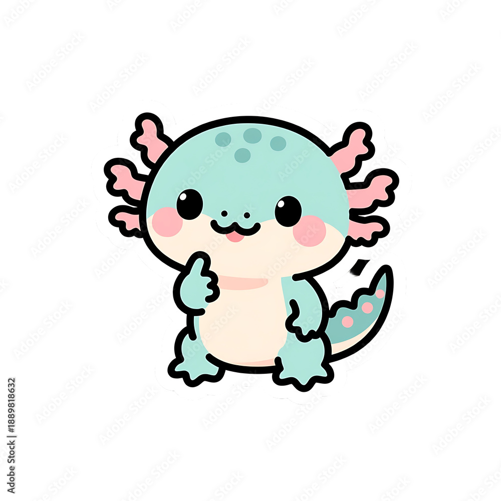 Fototapeta premium Cute Kawaii Axolotl Sticker Set – Adorable Chibi Cartoon Illustration