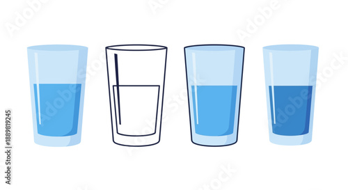 Hydration Levels Visualized: An Array of Refreshing Water Glasses Graphic Representation