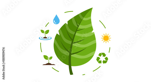 Abstract representation of an environmentally conscious eco system with recycling icons and