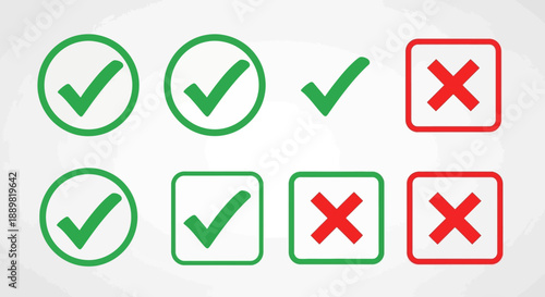 Simple confirmation check mark and x mark in green and red colors representing choices