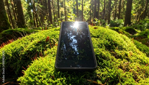 Modern black smartphone lies abandoned on a rustic wooden floor, minimalist tech concept, digital detox and connectivity metaphor, sleek mobile phone with reflections in a moody indoor setting.