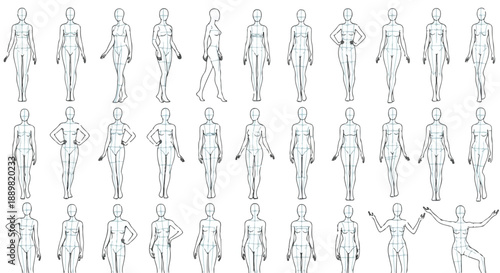 Female Fashion Croquis Template Vector Set