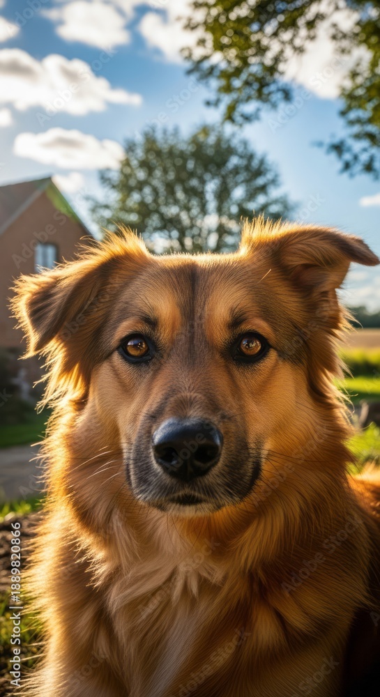 Obraz premium Close-Up of a Golden Dog in Nature. Concept featuring dog, golden retriever, pet, animal, nature.