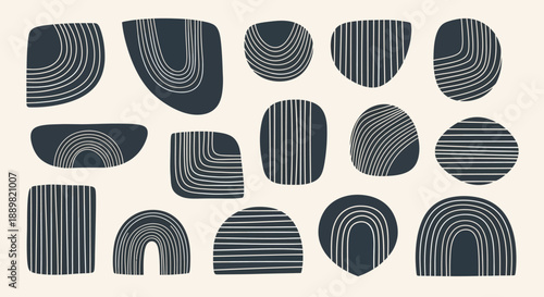 Elegant minimalist abstract shapes pattern featuring smooth curves and line embellishments