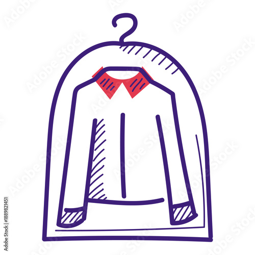 Dry cleaning service icon vector isolated. Hand-drawn illustration of apparel in the cover from dry cleaning. Professional laundry service.