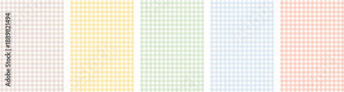 Hand drawn pastel gingham background set in soft springtime colors. Whimsical picnic check pattern with naive handmade feel for Easter, spring branding and cozy seasonal design. Vector illustration.