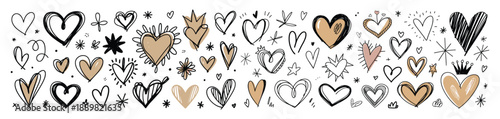 Hand Drawn Doodle Hearts and Stars Collection in Neutral Colors Keywords: heart, doodle, hand drawn, collection, stars, love, romantic