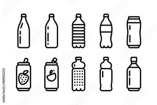 Collection of various beverage container outlines in a minimalist black and white style