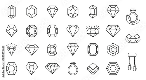 Collection of Diamond Icons and Gemstone Symbols