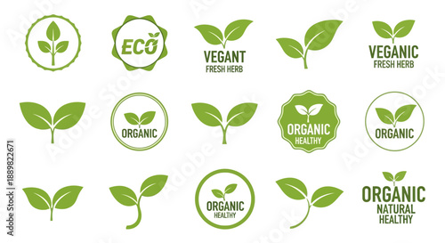 Organic Food Badges and Labels Collection - Healthy Vegan Eco Icons