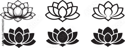 Simple lotus icon collection. Black Lotus flower vector. Lotus icon sign symbol design.