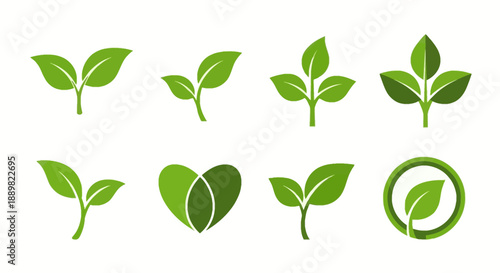 Green Sprout Icons Set: Growth, Nature, Organic, Eco-friendly Concepts