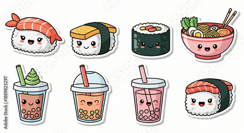 Set of cute Christmas food and drink icons featuring a winter holiday celebration vector illustration with a Santa hat decoration and birthday cake gift design