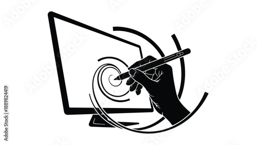 Digital artist creating art on a computer screen with a stylus, symbolizing creativity and technology.