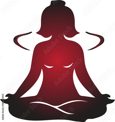Serene Meditation Silhouette A Woman in Lotus Pose, Embracing Inner Peace and Tranquility in a Red Gradient, Representing Yoga, Wellness, and Spiritual Balance
