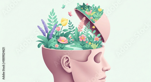 A woman with a beautiful face holds a basket of colorful Easter eggs and spring tulips in a nature garden illustration featuring floral art and 3d design