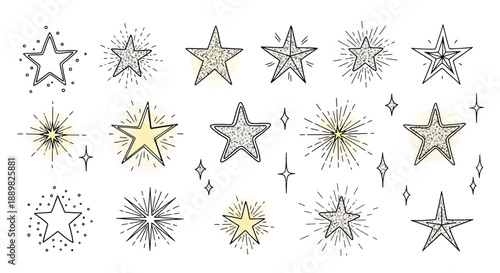 Hand-Drawn Starbursts and Sparkles Collection - Vector Elements