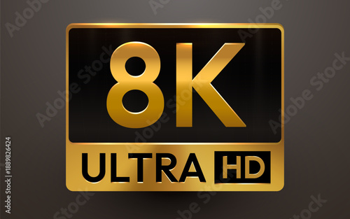 Golden 8K Ultra HD technology icon, representing high resolution and superior quality.