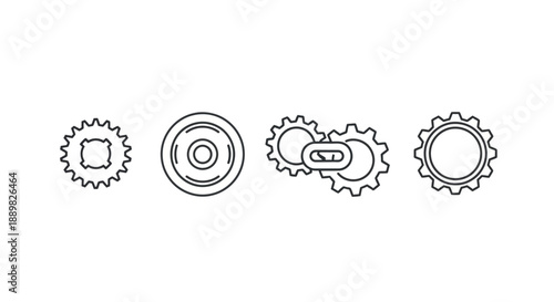 Diverse mechanical gear system and chain illustrations demonstrating engineering principles and