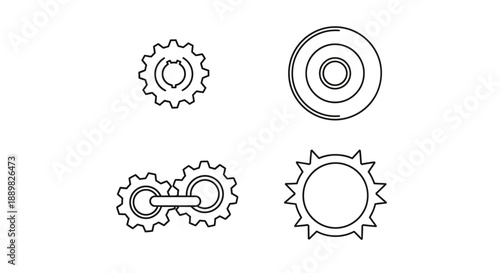 Mechanical blueprint displaying gears, cogs, and sprockets configurations to illustrate