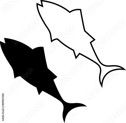 fish vector in solid black and outline black 