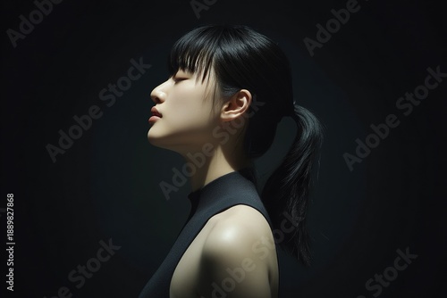 Wallpaper Mural An elegant woman in her twenties, with her black hair tied up, wearing an elegant black dress, wearing red lipstick, exuding timeless charm and graceful elegance. Torontodigital.ca